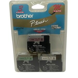 Brother P-Touch M Tape 3‎ pk 9mm 3/8 Pink Green Silver ME793 PT-100 PT-110 PT-85